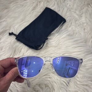 Girls Clear Frame Oakley Sunglasses with Blue Lenses